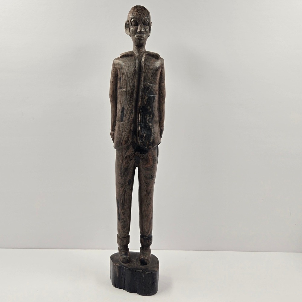Vintage 17" Hand Carved African Wooden Figure Tribal Folk Art Sculpture Statue